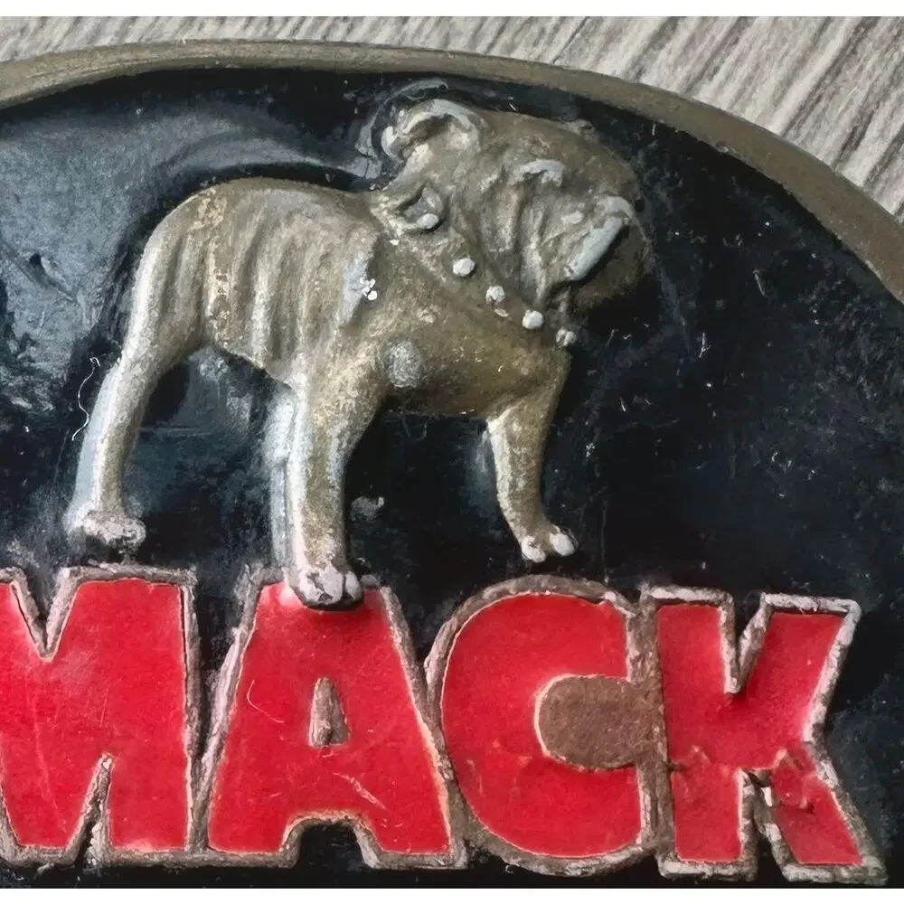 Vintage Mack Trucks Bulldog Belt Buckle Red Black Enamel Trucker 3.5